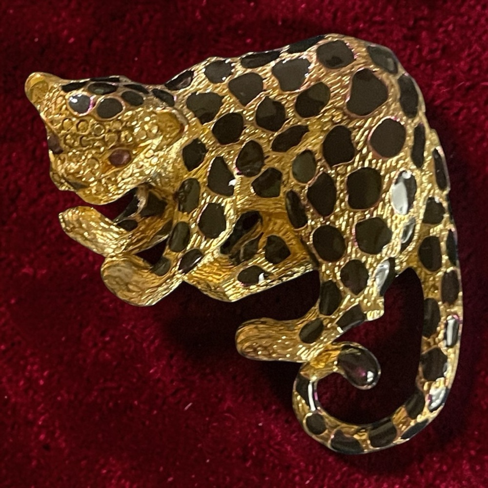 Park Lane Gold-Tone Leopard Brooch and pendant with Black Enamel Spots signed